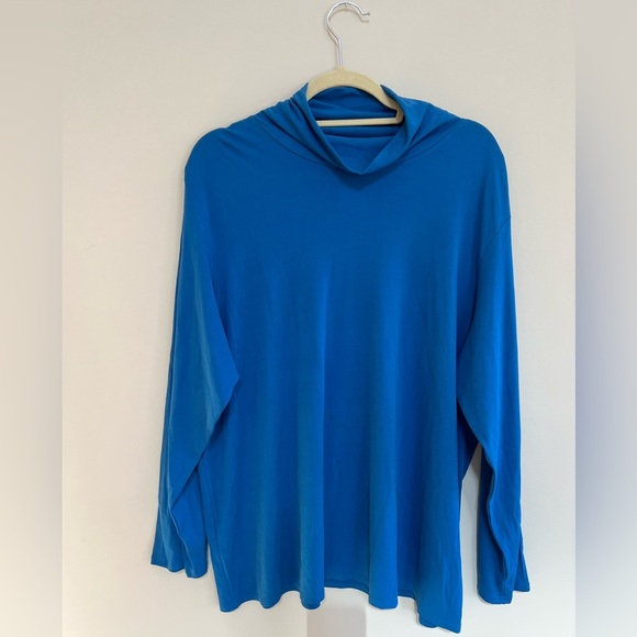 NWT Eileen Fisher Stretch Silk Jersey Turtleneck Top in Bright Blue, size 2X - Picture 1 of 6